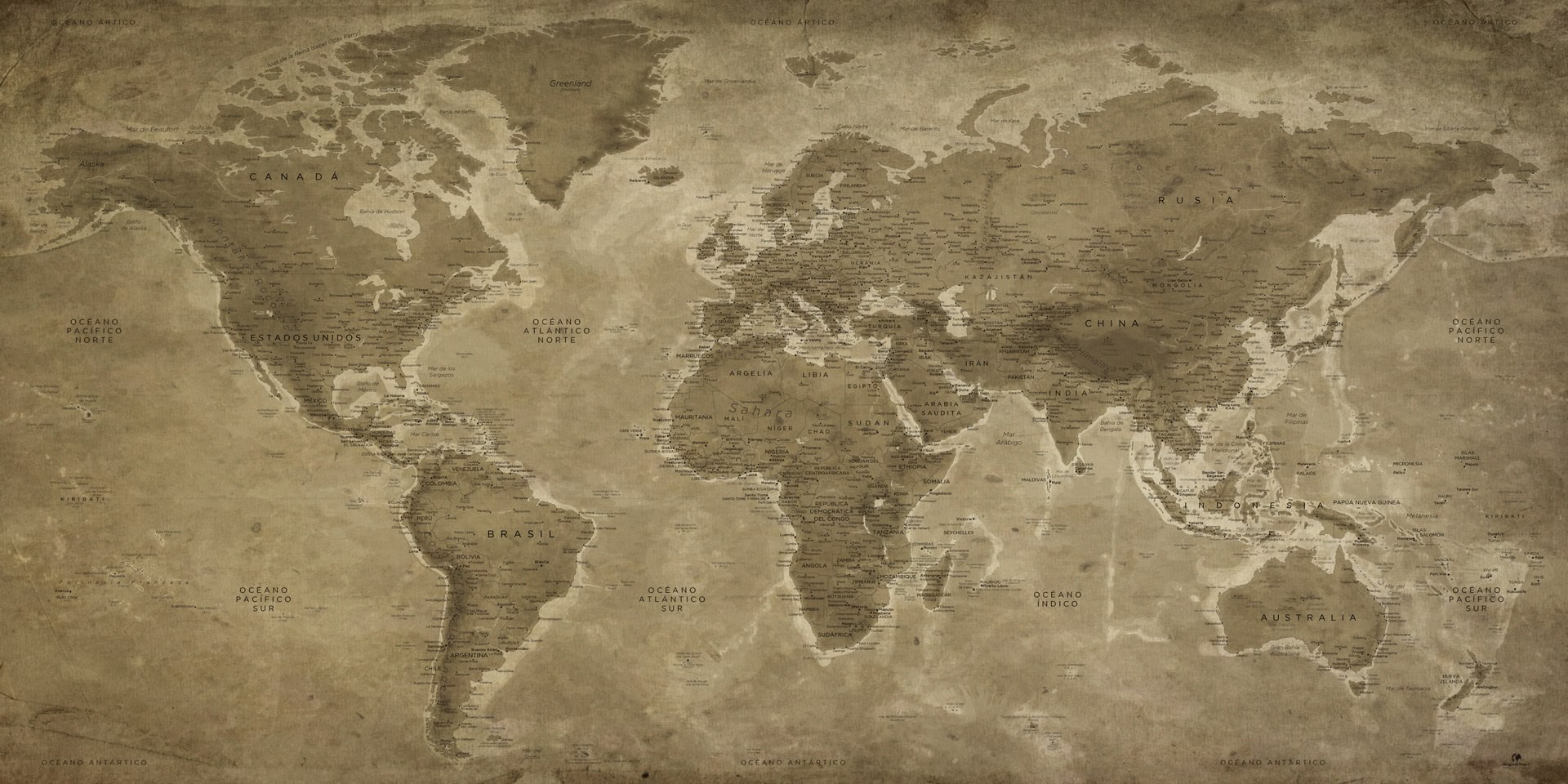 Mapa Mundial Vintage - Cuadro de estilo antiguo - Decoración Mural